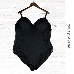 MEET.CURVE Women’s Size 4XL Swimsuit One-Piece Swim Underwire NWT Lace Accents